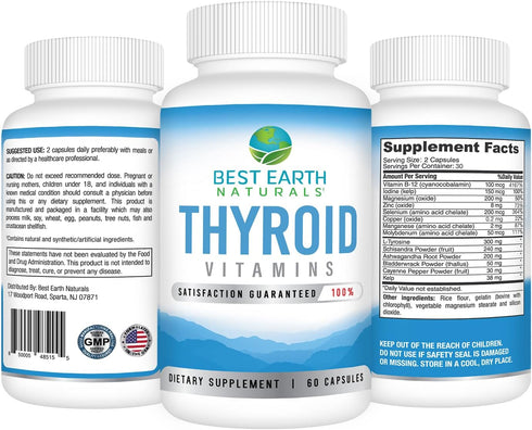 Best Earth Naturals Thyroid Support Supplement for Women and Men - 60 Capsules