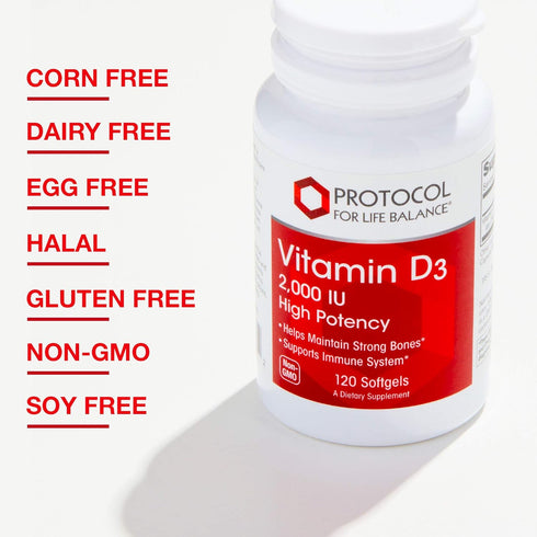 Protocol Vitamin D3 2,000 IU, 120 Softgels, Non-GMO, Halal, Keto-Friendly for Bone & Teeth Support & Immunity
