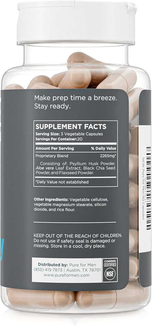 Pure for Men Original Cleanliness Fiber Supplement - Promotes Digestive Regularity, 60 Vegan Capsules