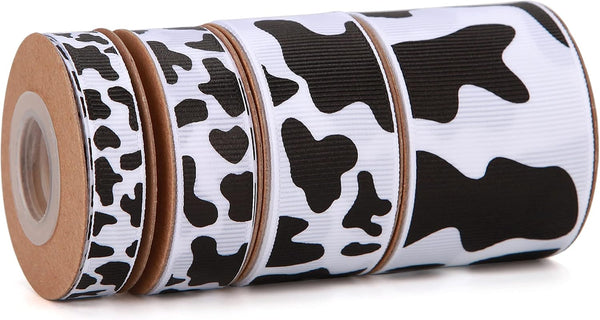 4 Rolls Cow Print Grosgrain Ribbon, 20 Yards Animal Print Ribbons for DIY Crafts, Gift Wrapping, Decoration