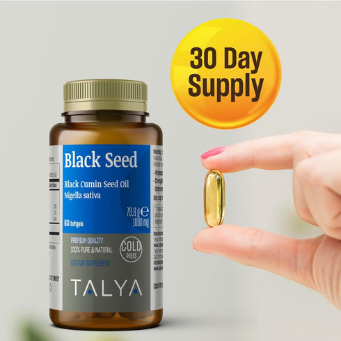 Black Seed Oil Softgel, High Thymoquinone - Immune Support, Digestive Health, Brain Function, Joint Mobility