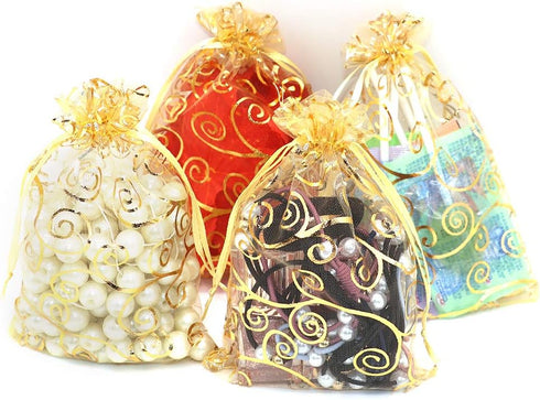 Staruby Organza Gift Bags 100Pcs, Gold Sheer 4x6 Inch Favor Bags for Wedding Party Favors