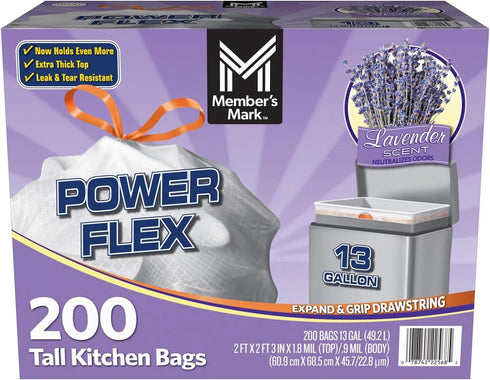 MEMBERS MARK Member's Mark Power Flex Tall Kitchen Drawstring Trash Bags (13 Gallon, 2