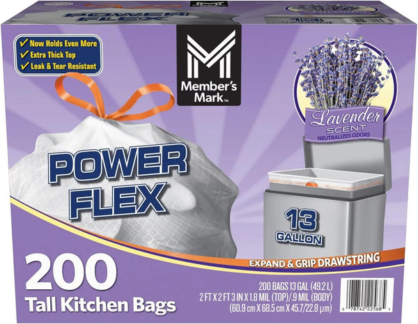 MEMBERS MARK Member's Mark Power Flex Tall Kitchen Drawstring Trash Bags (13 Gallon, 2