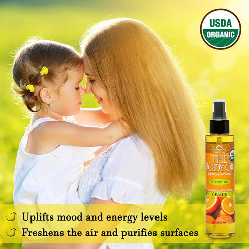 US Organic Body Oil - Fresh Orange Jojoba and Avocado Oil with Vitamin E, USDA Certified Organic, 5 Fl. oz.