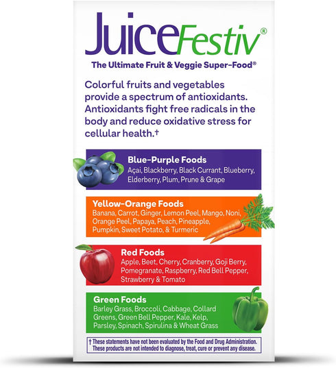 Natrol JuiceFestiv, Ultimate Fruit and Veggie Super-Food, 60 Capsules (2-Count), Supports Balanced Nutrition