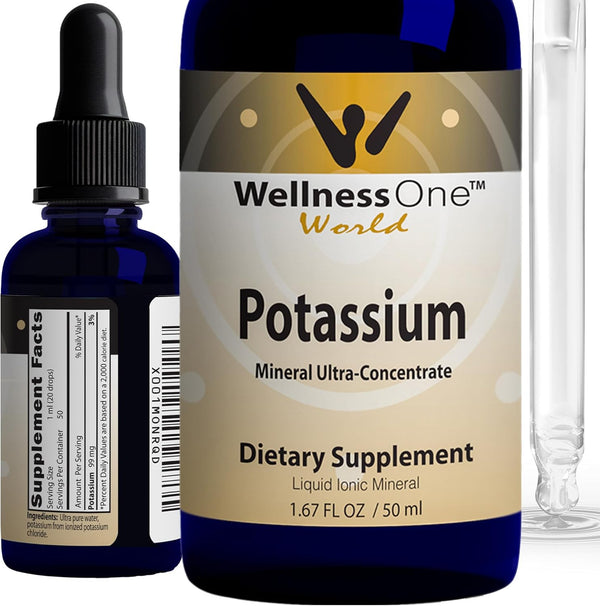 WellnessOne Ionic Potassium Supplement - Potassium Chloride Drops for Fast Absorption -