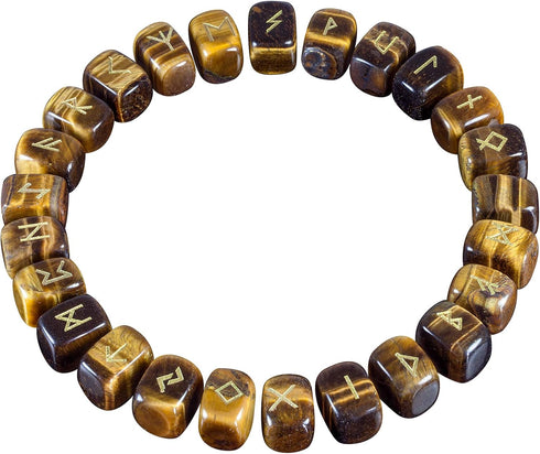 mookaitedecor Rune Stones Set with Engraved Elder Futhark Alphabet - Crystal Meditation, Tiger's Eye