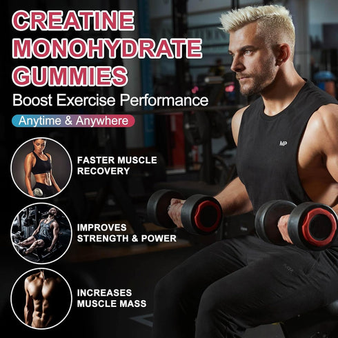 2 Pack Creatine Monohydrate Gummies - 120 CT, 5000mg per Serving, Sugar Free Chewable for Muscle Strength