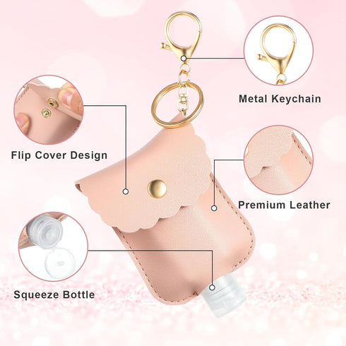 PEOVLVN 2Pcs 60ml Hand Sanitizer Holder Keychain, Portable Leather Sanitizer Travel Size Keychain Hand Sanitizer Case