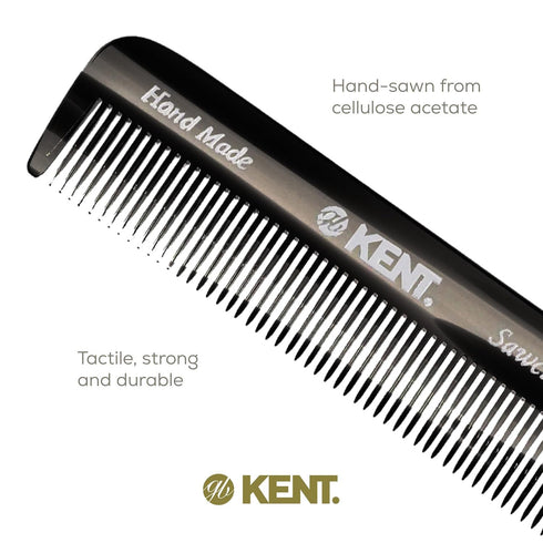 Kent FOT Black Graphite Fine Tooth Comb for Men, Handmade Pocket Comb for Travel, Styling, and Grooming