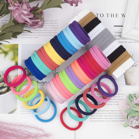 XIMA 60pcs No Crease Nylon Elastic Hair Ties Bands - Large Stretch Ponytail Holders in Black (HT007-20)