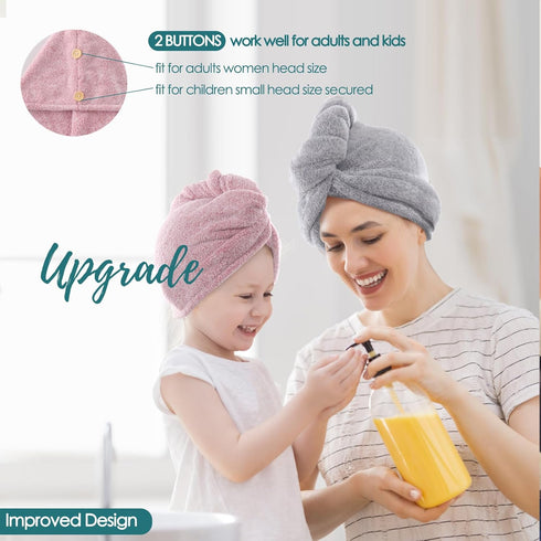 JEFFSUN Microfiber Hair Towel Wrap for Women, 2 Pack Super Absorbent Quick Dry Turban for Curly Long Thick Hair, 2