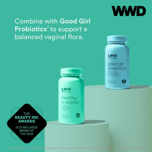 Love Wellness Women's Vaginal Health Supplement, Healthy V Vitamin - Maintains pH Balance, Gut Health & Supports