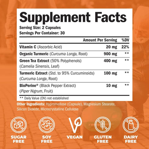 Green Tea Extract Capsules - Green Tea Supplement with Organic Turmeric Curcumin, Black Pepper & Vitamin C for Joint