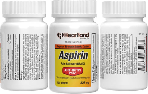 Arthritis Pain Relief - Aspirin 325mg EC - Enteric Coated - NSAID Pain Reliever - Made in USA - 100 Count