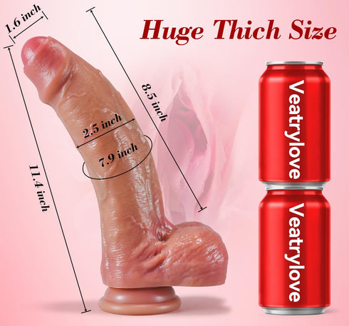 Veatrylove 11.4 Inch 7.9 Inch Realistic Huge Thick Dildo Sex Toy, Girthy Giant Flesh Dildo, Soft Skin-Like Big Flesh
