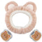 WHAVEL Hairband 3Pcs, Spa Headband and Wristband Set with Cute Bear Ears for Women and Girls (Coffee 01)