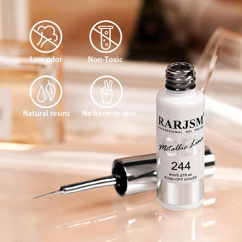 RARJSM Metallic Silver Gel Liner Nail Art, 3D Mirror Chrome Effect Gel Polish 8ml with Thin Brush for Home Salon DIY