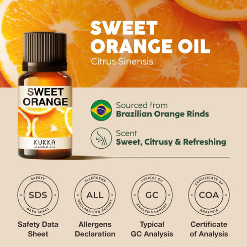 Kukka Sweet Orange Essential Oil, 0.34 Fl Oz for Skin, Diffuser, Aromatherapy, DIY & Soap Making