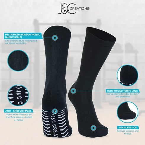 J&C Creations Premium Grip Socks for Men, Size 10-13, Hospital Socks with Grips, 80% Viscose Bamboo