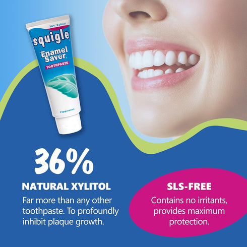 Squigle Enamel Saver Toothpaste, 36% Xylitol with Fluoride, SLS Free, 1 Pack