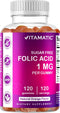 Vitamatic Folic Acid Gummies 1000 mcg - 120 Vegan Gummies - Essential Prenatal Vitamins for Mom & Baby
