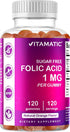 Vitamatic Folic Acid Gummies 1000 mcg - 120 Vegan Gummies - Essential Prenatal Vitamins for Mom & Baby