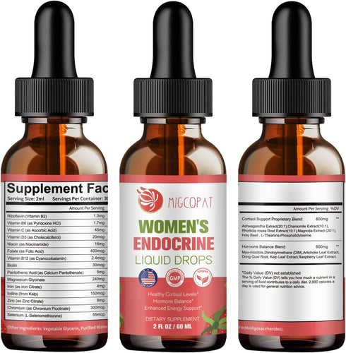 Migcopat Women Endocrine Superfood Supplement Liquid Drops, Supports Healthy Cortisol Levels, Hormonal Balance, Gut