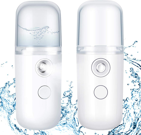 Honoson 2 Pieces Nano Facial Mister, 30 ml Mini Face Humidifier, USB Rechargeable Skin Care Machine (White)