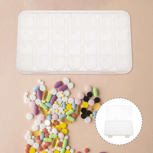 HAKIDZEL 28-Compartment Weekly Pill Organizer Portable Medicine Storage Case Plastic Container with Divider Design