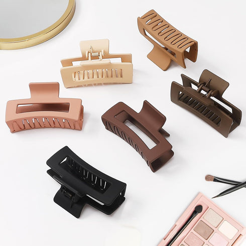 Sisiaipu 3.5 Inch Medium Hair Claw Clips, 6 Pack Square Rectangle Clips for Women Hair Accessories
