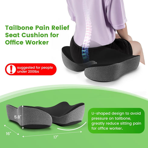anzhixiu Wheelchair Seat Cushion, Deep U Relieve Sciatica, Back, Coccyx, Hemorrhoids Pain- Slope Curve Office Chair