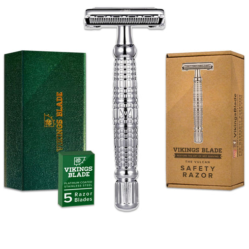 VIKINGS BLADE Double Edge Safety Razor for Men + 5 Swedish Steel Blades + Luxury Case