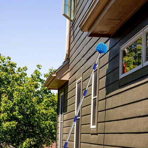 Cobweb Duster with Extension Pole, Medium Stiff Bristles Head & 6-Feet Stainless Steel Pole for Indoor Outdoor Cleaning