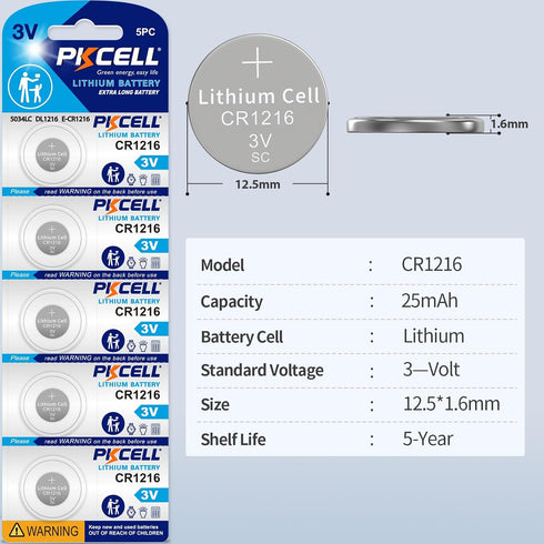PKCELL 10 Pack CR1216 CR1216 3V Watch Battery Lithium Coin Cell Battery