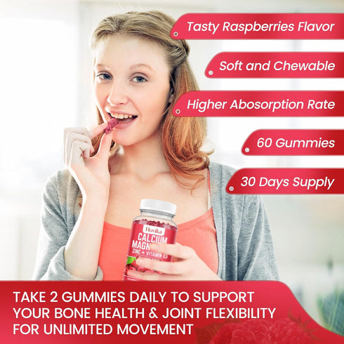 Calcium Magnesium Zinc Gummies with Potassium, Vitamin C, B6, D3, K2 - Supports Bones, Muscles, Teeth & Immunity - 60