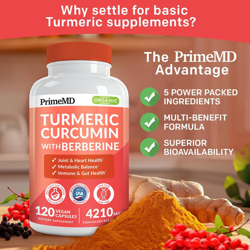 5-in-1 Turmeric Curcumin Supplement (4210mg) with Berberine & Ceylon Cinnamon - Organic Joint, Heart, Gut & Metabolic