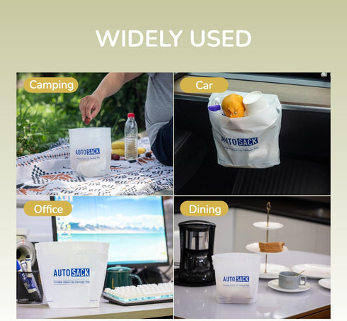 AUTOSACK 50 Bags Portable Car Trash Bags, Self-Adhesive Stand-up Disposable for Car, Kitchen, Office