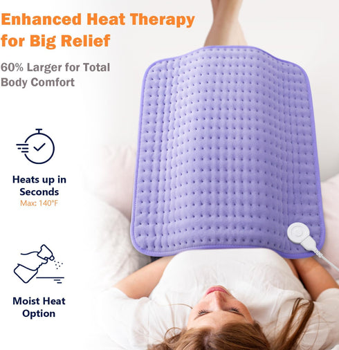 Ultra-Wide Microplush Heating Pad - 20"x24" Electric Heating Pad for Back, Neck, and Shoulder Pain Relief