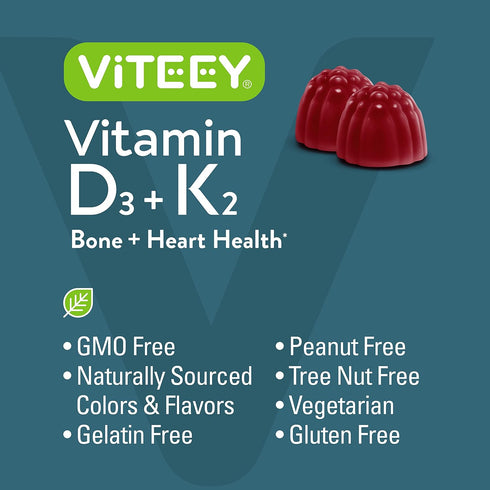 Vitamin D3 K2 Gummies, 1000 IU Vitamin D3 and K2 100mcg, Tasty Chewable Strawberry Flavored Gummy