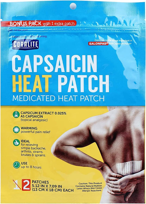 Coralite Capsaicin Patch, Pain Relieving Patch for Muscle Pain, Back Pain, Muscle Soreness and Joint Pain, Pack of 12