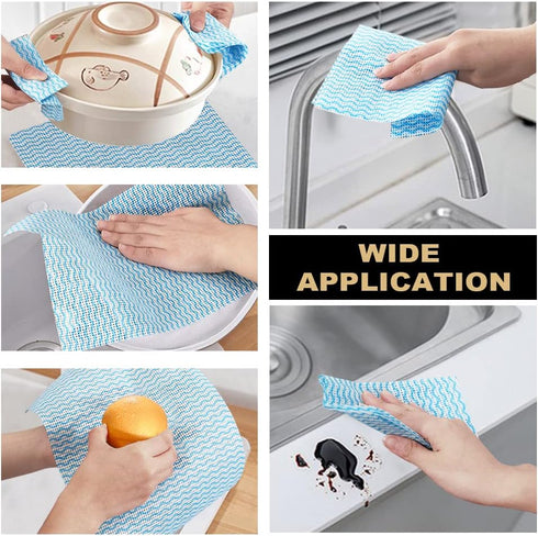 2 Pack Upgraded Reusable Cleaning Cloths, Extra Thick Durable Disposable Kitchen Dish Towels, Blue