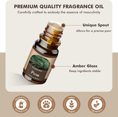 Classic Man Fragrance Oils Set, Mens Essential Oils Set - Pine, Sweet Tobacco, Bay Rum, Cologne, Sandalwood