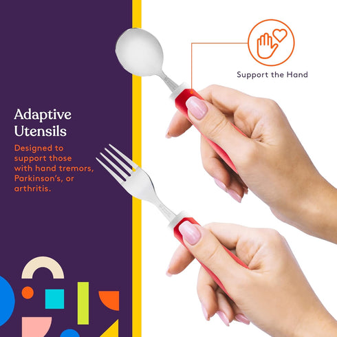 Special Supplies Adaptive Utensils Set, 5-Piece Non-Slip Handles for Hand Tremors, Arthritis, or Elderly Use