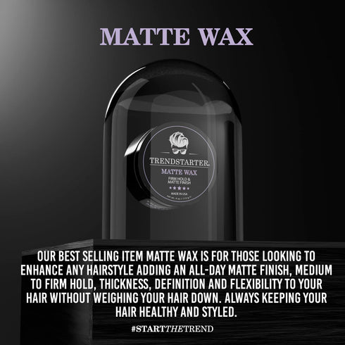 MATTE WAX (4oz) - Firm Hold - Matte Finish - Premium Water Based All-Day Hold Hair Styling Pomade – Flake-Free Styling Wax for All Hair Types