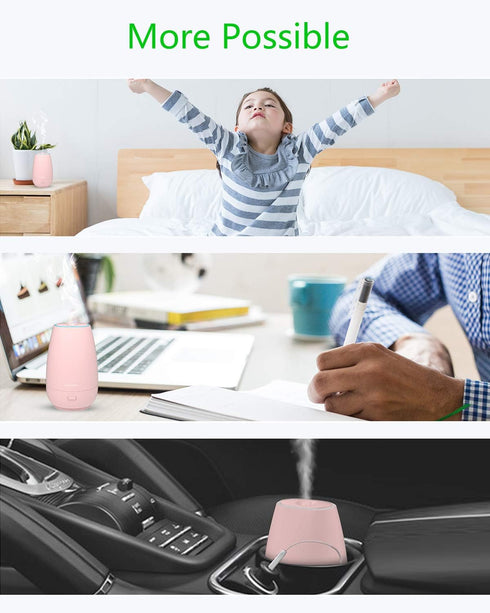 SOICARE Car Diffuser, Small Portable Essential Oil Diffuser with Built-in USB Cable, Mini Aromatherapy Diffuser (Pink)