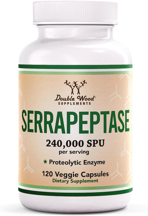 Serrapeptase 240,000 SPU Max Potency, 120 Veggie Capsules - Proteolytic Enzyme for Sinus, Respiratory & Joint Health