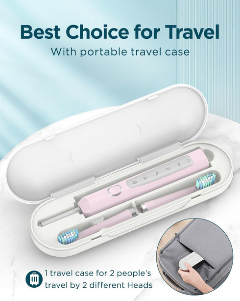 M5 Sonic Electric Toothbrush for Adults - Sakura Pink, Rechargeable with 8 Heads & Travel Case, 120 Days on 3 Hours