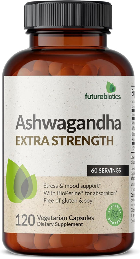 Futurebiotics Ashwagandha Extra Strength - Stress & Mood Support with BioPerine, Non-GMO, 120 Vegetarian Capsules